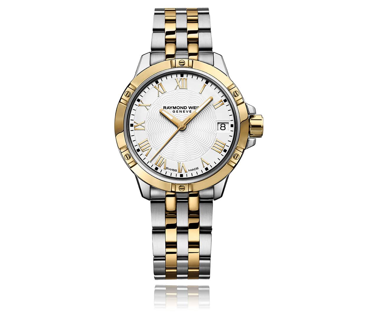 Raymond Weil Tango Tango Classic Ladies Quartz Two Tone Gold Steel Bracelet Watch 5960 STP 00308 Flatlay