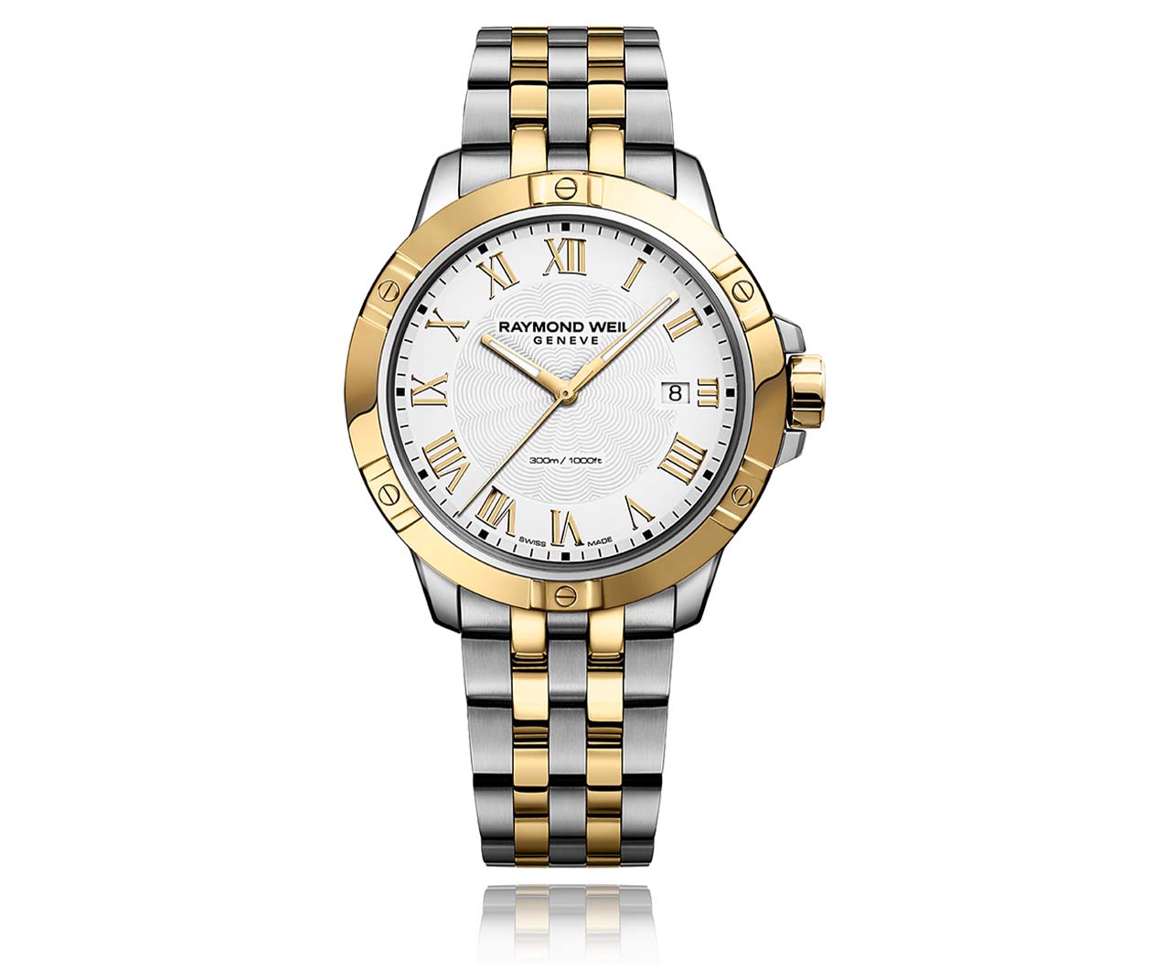 Raymond Weil Tango Tango Classic Mens Quartz Two tone Gold Steel Bracelet Watch 8160 STP 00308 Flatlay