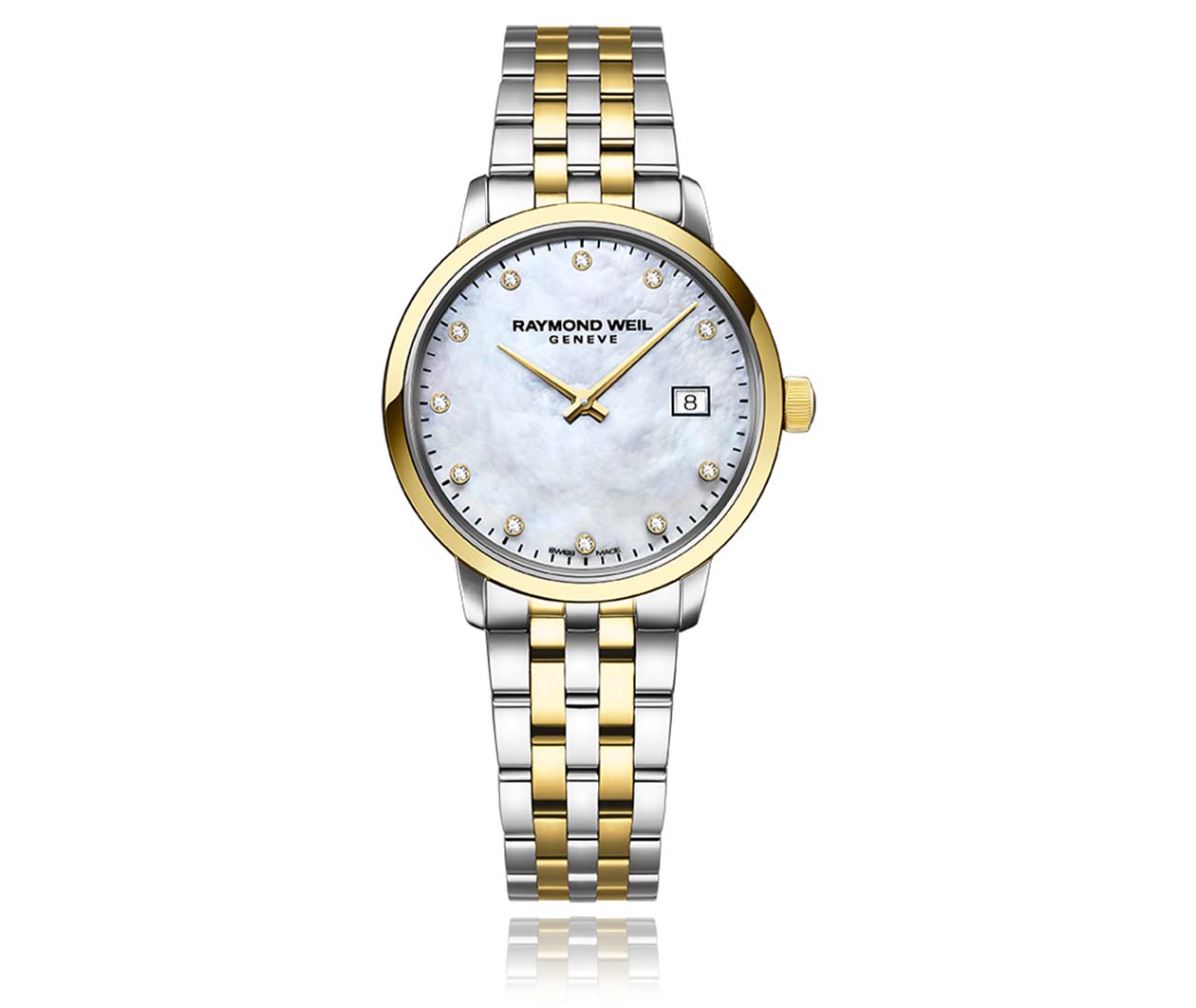 Raymond Weil Toccata Toccata Ladies Quartz Two tone Gold 11 Diamond Watch 5985 STP 97081 Flatlay