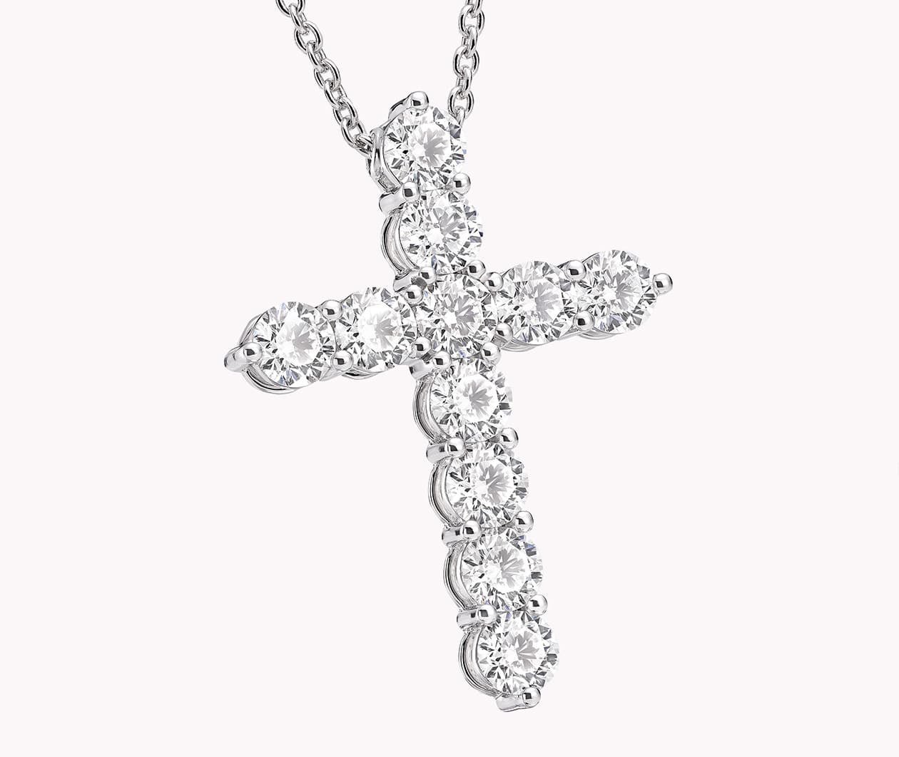 1 1/10 CTW Round Caydia Lab Grown Diamond Cross Necklace 14K White Gold  Stone Color F | Charles & Colvard