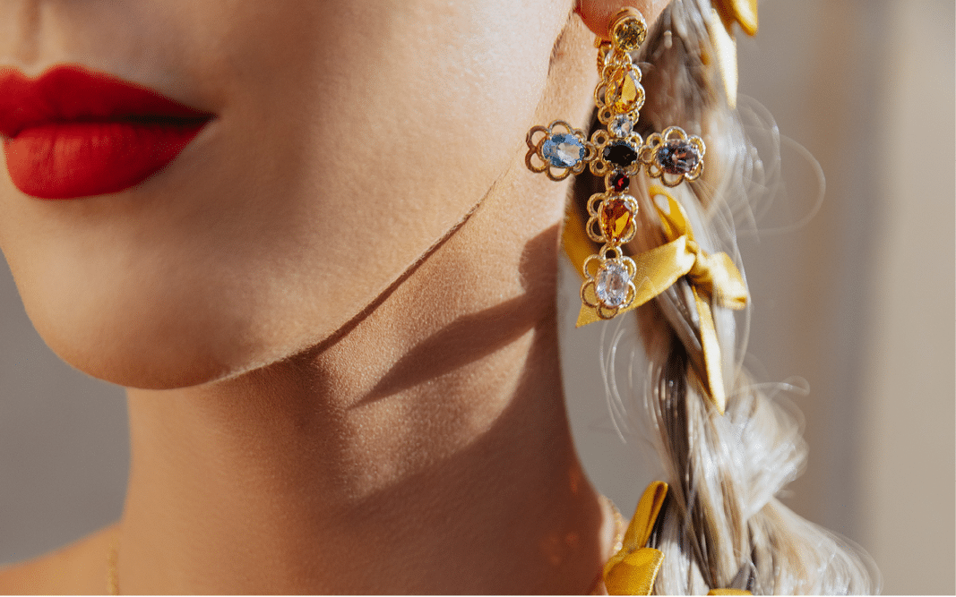 Dolce&Gabbana Multicolour Gemstone Cross Earrings from the Easy Rainbow Collection worn by Jaimee Belle Kennedy