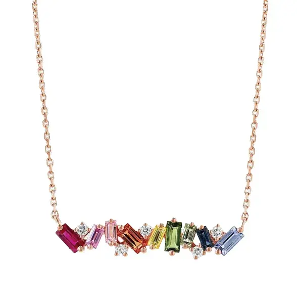 18K Rose Gold Frenzy Rainbow Sapphire Bar Pendant - Kennedy