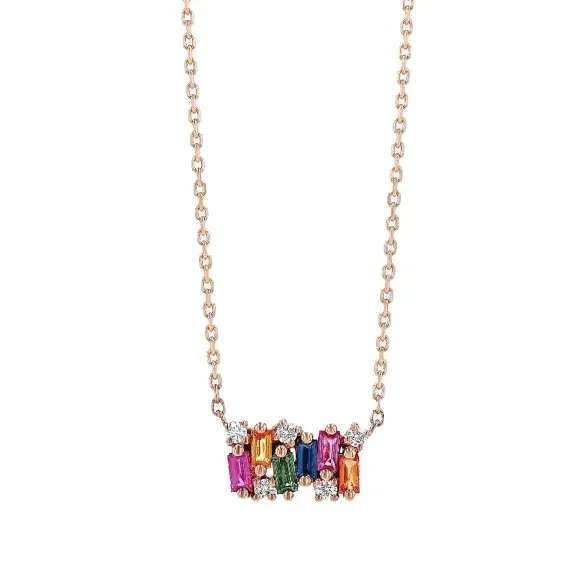 18K Rose Gold Shimmer Rainbow Sapphire Mini Bar Pendant - Kennedy