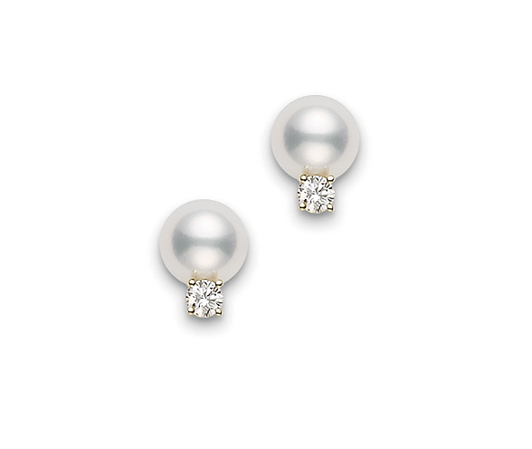 Akoya Cultured Pearl and Diamond 18K Yellow Gold Earrings - Kennedy